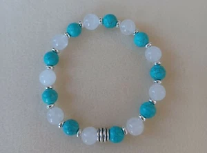 Genuine White Quartz And Turquoise Gemstone Bracelet - Picture 1 of 2