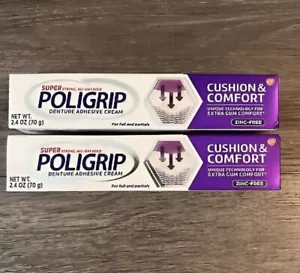 2 Pack Super Poligrip Cushion & Comfort Denture Adhesive Cream 2.4.Oz - Picture 1 of 3