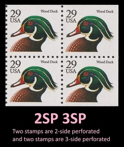 US 2484 Wood Duck Black 29c 2SP 3SP block 4 MNH 1991 - Picture 1 of 1