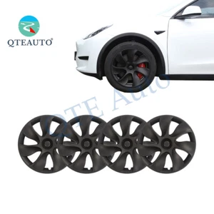 Set of 4 Matte Black Wheel Covers Hubcaps For 2021-2024 Tesla Y 19 inch Wheel - Picture 1 of 8
