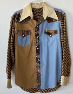 Vtg Handmade Men's Western Shirt Chest 44" Multicolored Snap Costume Long Sleeve