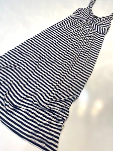 Spense Missy Size M Navy Blue and White Striped Maxi Tank Dress V-Neck - Picture 1 of 8