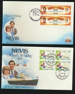 Estampillas de Nevis Scott #135 y 138, cubiertas de primer día, 13x13 perfectas (tipo B) - Imagen 1 de 2