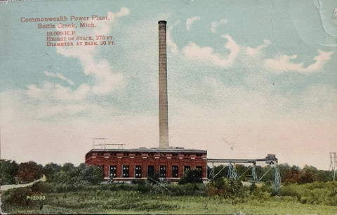 Battle Creek Penfield Michigan Postcard Commonwealth Power Plant 1917 Cover