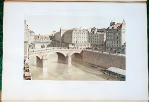 Paris V ème - Le Petit Pont & Place (1830) - Hoffbauer Superbe Litho 45x30 1885 - Imagen 1 de 2