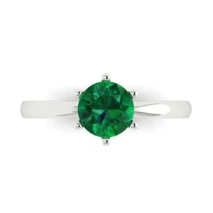 1 cttw Solitaire Simulated Emerald Engagement Ring - 14K Solid Gold (White Gold) - Picture 1 of 11