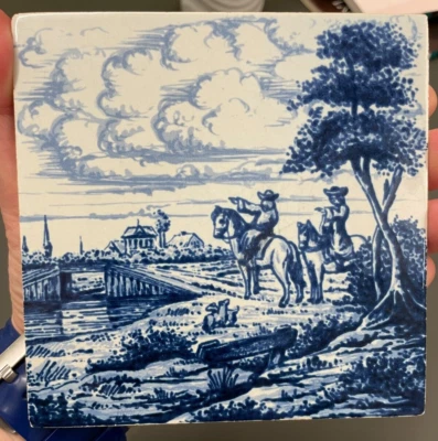 Azulejo vintage OUD Delft azul pintado a mano 5" - Hecho en Holanda remache de azulejos holandés Foto 1 de 4