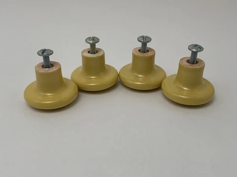 4 Vintage Porcelain Round Knobs Mellow Yellow Amerock Includes Screws 1.25” Cover