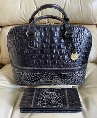 Conjunto raro de satchel e carteira Brahmin Vivian couro vintage Melbourne tricolor - Imagem 1 de 4