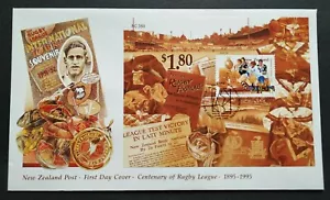 1995 New Zealand Sports Centenary Rugby League Mini-sheet MS FDC - Picture 1 of 3