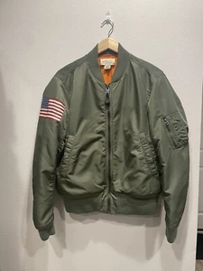 Denim & Supply Ralph Lauren Reversible USA Flag Bomber Flight Jacket SZ L Green - Picture 1 of 18