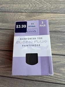 Queen Plus Pantyhose 3 Pair Off Black Reinforced Toe Basic Editions Nylon/Spande - Picture 1 of 5