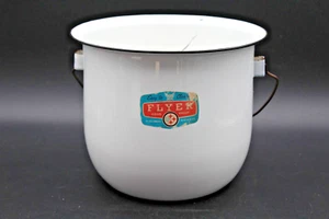 COLUMBIAN FLYER ENAMEL WARE CHAMBER POT WITH HANDLE WHITE BLACK Vintage - Picture 1 of 8