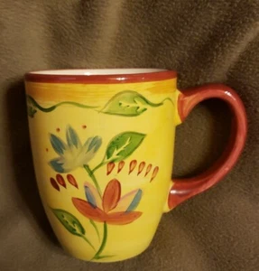 Taza Pfaltzgraff Everyday Palermo 12 OZ Floral Amarillo Borgoña Azul Verde - Imagen 1 de 5