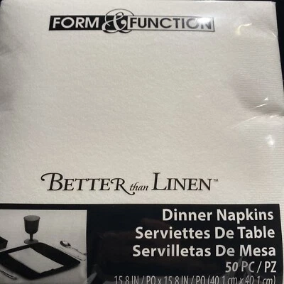50-CT Form &Function Better than Linen Dinner Napkins, White 15" x 15" LUXURY - Image 1 of 3