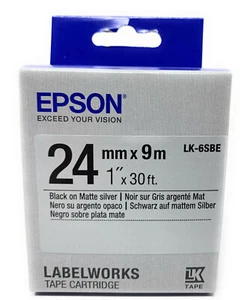 Epson C53S656009 Matte Silver Ribbon Black Text 24Mm Lk-6Sbe Lw-600P/700P - Picture 1 of 1