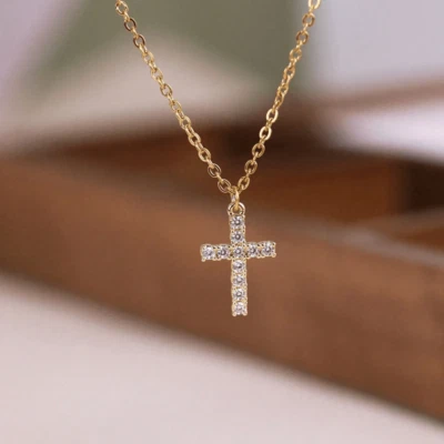 Mujer Collar Cruz Colgante Chapado en Oro 18K Acero Inoxidable Cadena Joyería Regalo Foto 1 de 4