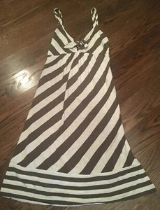 Ella Moss XS Brown & Ivory Striped Sleeveless Jersey Luxe Dress W Tie Bodice - Picture 1 of 8