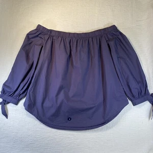 Abercrombie & Fitch Off Shoulder Top Blue Sleeve Ties Blouse Women’s Sz S Small - Picture 1 of 9