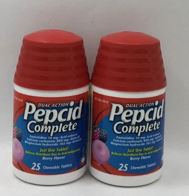 Pepcid Completo Doble Acción para Acidez Estomacal 25 Comprimidos Sabor Baya 1/26 Foto 1 de 3