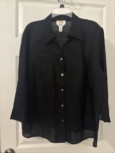 VTG Talbots Irish 100% Linen Top SZ 16W Black  3/4 Sleeves Lightweight Classic - Picture 1 of 13