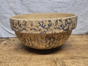 Antique Red Wing 7-1/2" Mixing Bowl Saffron Sponge ware Ribbed Sides Advertising - Picture 1 of 9