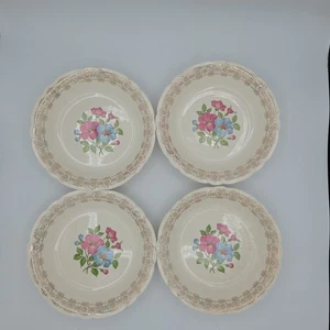 French Saxon China 22k Blossomtime 7.5 Inch Diameter Gold Bowls Set Of 4 Set 2 - Picture 1 of 10