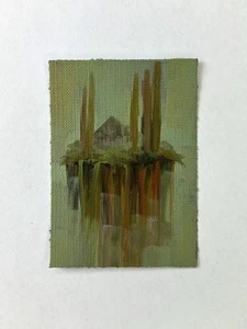 Aceo Original Art Card Oil Painting Surreal Dream Fantasy Scifi Mountain Mikah - Picture 1 of 6