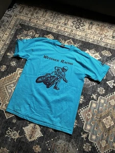 Camiseta Vintage Motocicleta Pista Plana Carreras Años 80 Puntada Única Azul XL 88 - Imagen 1 de 6