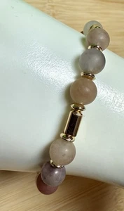 Matte Stretch Beaded Bracelet With gold Toned Accents - Picture 1 of 6