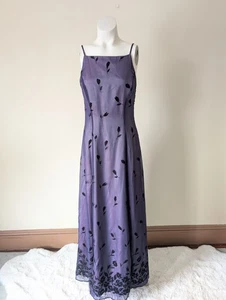 Vintage Whimsigoth Purple Gown 4 Purple Velvet Flowers Maxi Prom Mesh Grunge - Picture 1 of 17