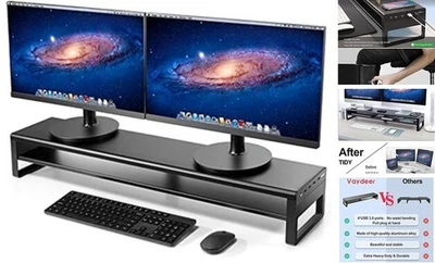  2 Tiers Dual Monitor Stand USB 3.0 Aluminum Monitor Riser Strong & Sturdy  - Image 1 of 4