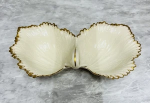 Vintage Lenox Double Leaf Candy/Nut Dish Handle 24K Gold Gilded Trim - Picture 1 of 9