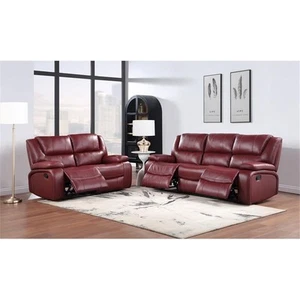 Coaster 2-Piece Upholstered Transitional Faux Leather Sofa Set in Red - Picture 1 of 12