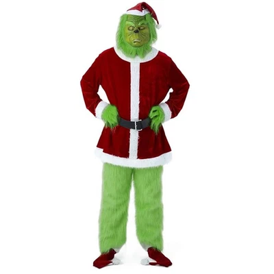 Disfraz de Halloween Monstruo Verde Peludo Adulto con Máscara Navidad Traje de Papá Noel Grande Foto 1 de 4