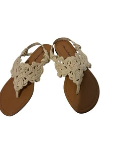 Sandalias American Eagle Talla 7.5 Marfil Blanco Cuerda Trenzada Tanga Macramé Boho - Imagen 1 de 9