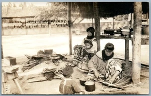 AMERICAN INDIAN FAMILY PREPARING FISH VINTAGE REAL PHOTO POSTCARD RPPC - Picture 1 of 2