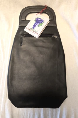 Sharper Image - Vintage Black Leather 2 Bottle Wine Tote by C & G - 1999 * NWT * - Image 1 of 4