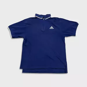 Camisa Polo Adidas De Colección Hombres Grande Azul 3 Rayas 1/4 Cremallera Desteñida Informal Años 90 Camiseta - Imagen 1 de 6