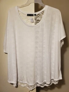 Womens Plus Size 6X Top White Lace Short Sleeve Stretch T-shirt NWT - Picture 1 of 3