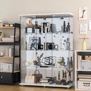 Glass Display Cabinet W/Mirror 4 Shelves 3 Door Storage Case For Curio NEW White - Picture 1 of 11