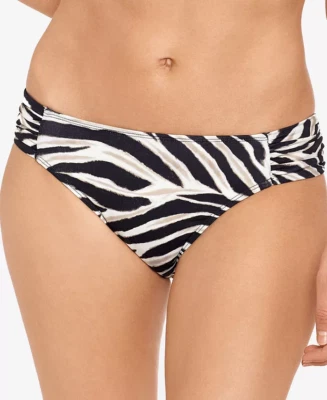 Parte inferior de natación de bikini hipster fruncido estampado cebra marrón Ralph Lauren, EE. UU. 6 Foto 1 de 4