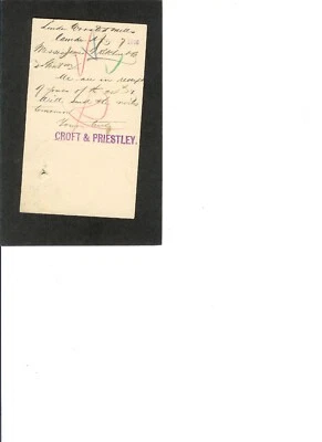 US VINTAGE POSTAL CARD UX5 1-27-1885 Camden, NJ.  Croft & Priestley - Image 1 of 2