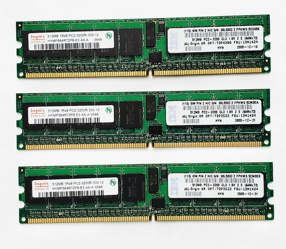 HYNIX 512MB PC2-3200R DDR2-400 SDRAM DIMM MEMORY REG ECC 1RX8 CL3 240 PIN 1.8V  - Image 1 of 2
