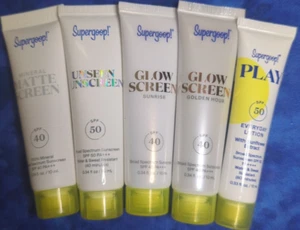 Supergoop! 5pc: Glowscreen Golden Hour , Sunrise, Unseen, Mineral Matte, PLAY - Picture 1 of 4