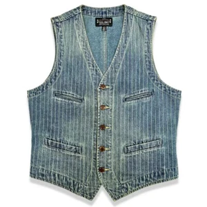 Striped Vest Men's Denim Vest Work Waistcoat Vintage Casual Coat Pockets Top - Bild 1 von 11