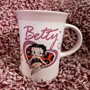 BETTY BOOP Pink Coffee mug cup Vintage Year 2000 Big Tapered Hearts - Picture 1 of 5