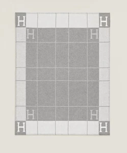 BNEW! 🩶 Hermes Avalon III Throw Blanket Ecru/ Gris Clair Grey Wool Cashmere - Picture 1 of 8