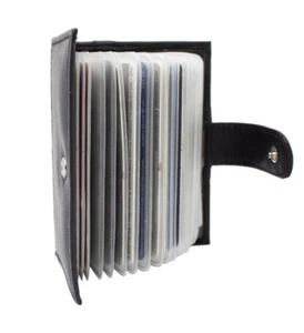 RFID Blocking Black Genuine Leather Business Card Holder Pocket Organizer Wallet - Imagen 1 de 7