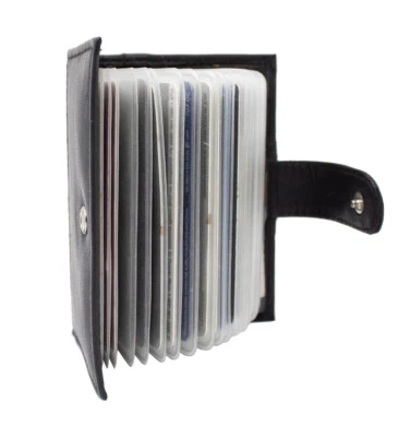 RFID Blocking Black Genuine Leather Business Card Holder Pocket Organizer Wallet - Image 1 of 4